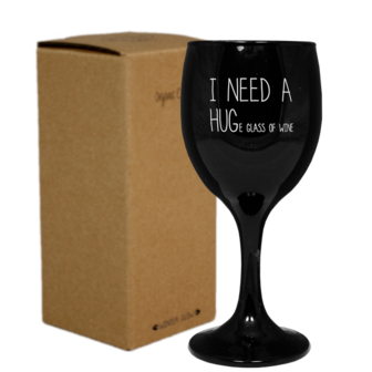 sojakaars wijnglas zwart I NEED A HUG (e glass of wine)